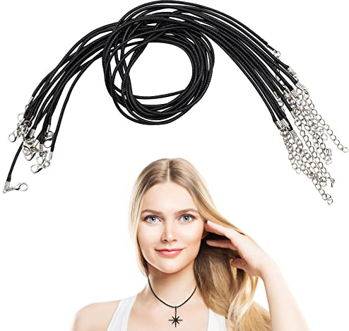 Braided Necklace Rope,Waxed Necklace Cords with Clasp 1.5mm Necklace Cord | 10PCS Leather Necklace Cord with Lobster Clasp,Black Necklace Cord for Christmas Necklaces DIY Bracelet Jewellery Making