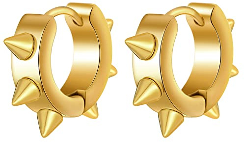 feilok Damen Herren Huggie Ohrringe Edelstahl 9mm Creolen Gotik Punk Rock Klappcreolen Ohrschmuck Damen-Ohrstecker Huggie Hoop-Ohrringe