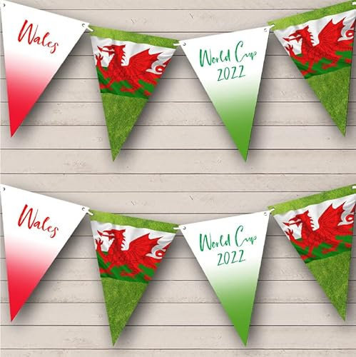 Fingerprint Designs Wales Flag Green Grass Football Welsh Personalised Any Text Banner Bunting