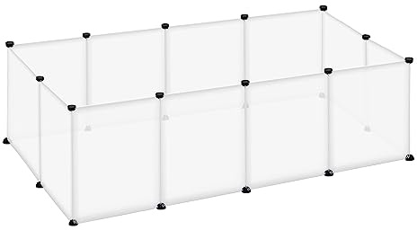 YRHome hage för kaniner hare marsvin bur inhägnad smådjursbur frihjul valphage smådjur lekhage för inomhus- och utomhusbruk 145 x 75 x 48 cm transparent