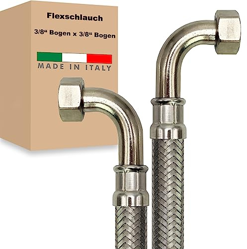 Flexschlauch ÜM-BOGEN x ÜM-BOGEN Edelstahl Panzerschlauch Anschlußschlauch Sanitär Armaturenschlauch Hauswasserwerk Made in Italy (3/8 x 3/8 - 700 mm - Z-Form)