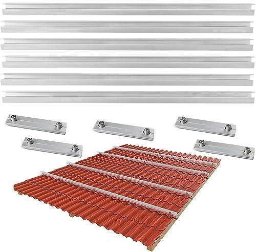 Warmfay Solarpanel Halterung Aluprofil,Dachhalterung Solarmodul PV Montageschiene 6 X150cm schienen und 5 X Profilverbinder,halterung für solarmodule,Balkonkraftwerk Befestigung Ziegeldach Set