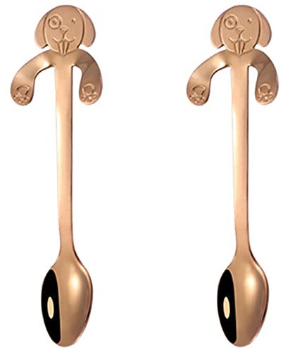 Ice Cream Spoons Set of 2 Stainless Steel Latte Spoons for Latte Coffee Hot Chocolate Hot Drinks 11.7cm Dog Shape (Champagne)