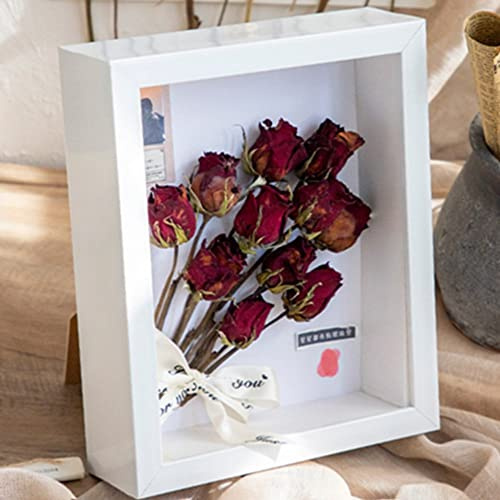 OUKEYI 8x10 Wood Shadow Box Frame Glass Door Display Case, White