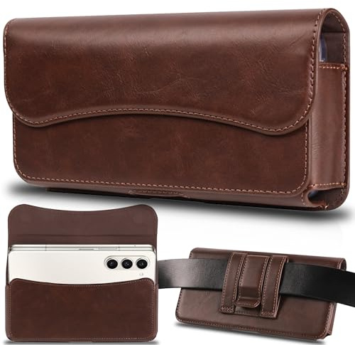 INGIDO Handy Gürteltasche Premium Leder Tasche mit Gürtelclip Handytasche für iPhone 15 Pro Max 14 Pro Max 13 Pro Max 12 Pro Max 11 Pro Max 15 Plus 14 Plus, Galaxy S24 Plus, S23 Plus, Braun -L