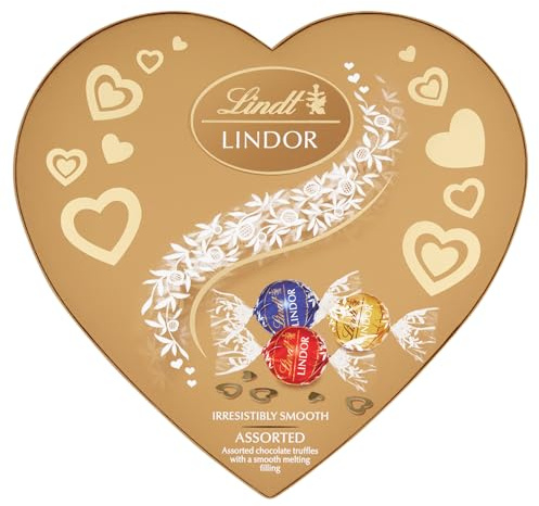 Lindt Lindor Assorted Heart Box Chocolate Truffles – 200g Box (Approx. 16 Balls) – Smooth Filling – Gift, Anniversary, Birthday, Congratulations Treat