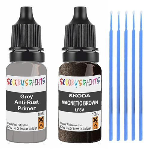 SCOOBYS PAINTS BACK IN THE MIX Touch Up Paint For Skoda Magnetic Brown Lf8V Scratch Stone Chip Repair With Grey Primer