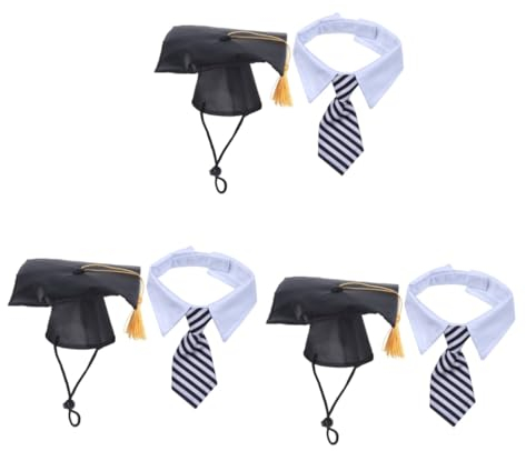 Sosoport 3pcs Dog Party Hat Graduation Party Tie Soft Pet Headdress Comfortable Photo Prop