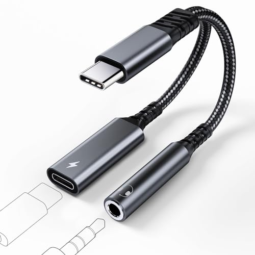 Adattatore e Ricarica per Cuffie USB C, 2 in 1 Jack da 3,5 mm USB C PD 60W Ricarica Rapida per Auricolari Splitter C ompatibile con iPhone 15/Pro/Max, Samsung S24/S23, Hua wei usw