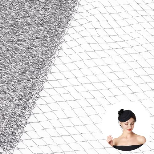 FINGERINSPIRE 2 m Schleiernetzstoffe 24.5 cm Breit Schwarz Silber Brautschleiernetz Organza Rauten Vogelkäfig Schleiernetz Metallische Hutdekoration Für Kopfschmuck Für Die Braut Schleierherstellung