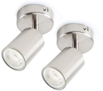 da LIGHT LED Deckenlampe 1-flammig, Dreh und Schwenkbar Deckenstrahler Spotleuchte Wandspot, GU10 (ohne Leuchenmittel) Deckenleuchte 230V Nickel Satiniert für Wohnzimmer Schlafzimmer Küchen (2 Stück)
