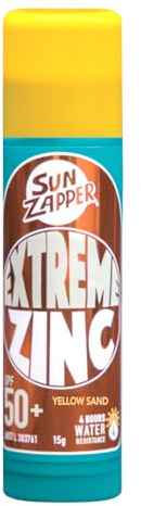 Sun Zapper Extreme Zinc Sunscreen Stick SPF 50+ Yellow – Colored Water Resistant Mineral Sunscreen for Face, Zinc Oxide Surf Sunscreen Stick for Water Sports, 15g (0.53 oz), Australian Made
