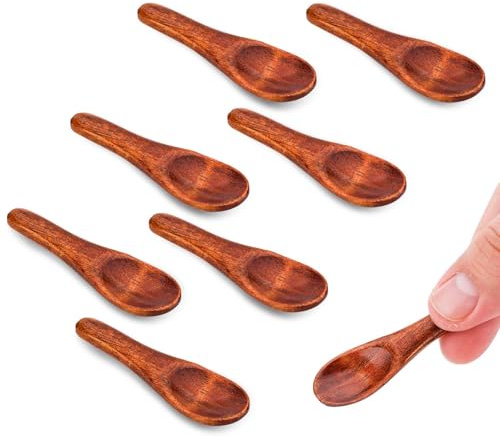 8stk Kleine Holzlöffel, 6cm Mini-Gewürzlöffel Holz-Teelöffel Kleiner Salzlöffel Kurzer Griff Servierbesteck aus Holz für Soßen Salz Zucker Gewürze Dips Honig Kaffee Senf Kochen