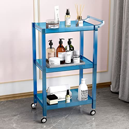 Rollbarer Küchenwagen mit 3 Etagen, mit Griff und Rollen, Mehrzweckaufbewahrung, Bastelwagen, Kunstwagen, einfache Montage für Badezimmer, Blau