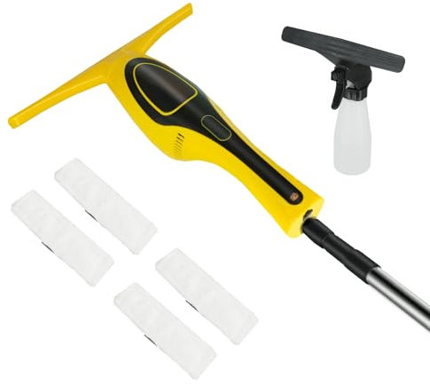 Window Vacuum Squeegee Cordless, Rechargeable Windows Tool Vacuum Cleaner Set, Electric Power Glass Cleaning Tools with 50ml Water Tank & Telescopic Pole (36-61) for Windows, Tiles