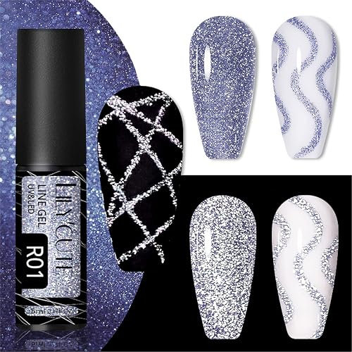 UV Gel Nagellack Blau - Glitzer Gel Nagelgel mit Fineliner Pinsel French Gel für DIY Nail Art Nageldesign Nagelhärter UV Gel für Maniküre (Blau)