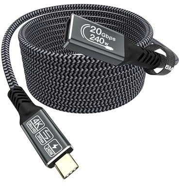 CAKOBLE cavo prolunga usb c 5 metri,USB 3.2 Gen2 240W 4K@60Hz Cavo Type C Maschio a Femmina 20Gbps Cavo Prolunga Tipo C Compatibile per iPhone 16/15 Pro Max, MacBook Pro/Air XPS 15 Galaxy S24 S23