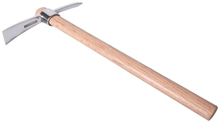 yoakaiax Gardening Pick Axes, Pickaxe Mattock Hoe with Wooden Handle, Stainless Steel Mattock with Sharp Pick and Cutting Edge for Breaking up Heavy Clay Soil, and Removal of Difficult Weeds A