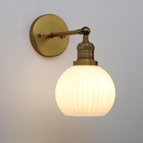 JIMUBEAM Vintage Wall Sconce 1-Light with Milk White Glass Globe Shade, Hardwired Modern Indoor Wall Mounted Lamp Fixture for Farmhouse Living Room Bedroom Bathroom