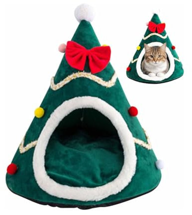 Christmas Bauble Pet Beds, Christmas Ornament Cat Bed, Christmas Tree Cat Bed Cave, Winter Warm Christmas Cat Nest House Indoor, Cute Pet Cave Tent for Small Dog, Cats (Green, L)