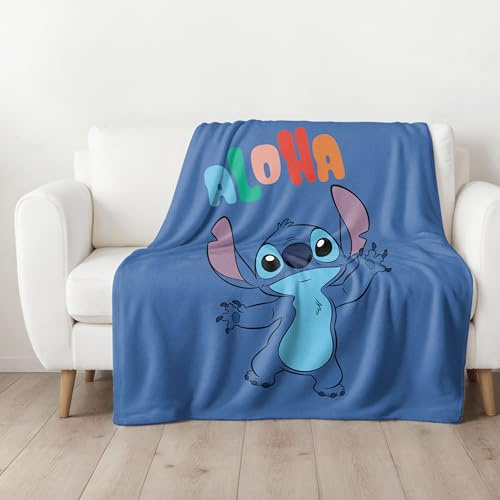 MTOnlinehandel Stitch Kuscheldecke 160x200 cm, Coral Fleece, extra weich und flauschig, Aloha Lilo & Stitch Fanartikel, Wohndecke für Kinder, Teenager und Erwachsene