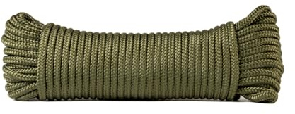 SNURO Corde Polyester (6mm, 20m, Vert Militaire) - Polyester tressé - Solide, résistant aux intempéries et Polyvalent - Charge de Rupture 602kg