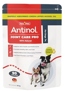 Antinol Joint Care Pro for Dogs - Natural Joint Supplement for Small Adult & Senior Dogs - With Green Lipped Mussels, Omega 3 & Vit E (90 Capsules)