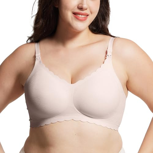 ZUMIY moderskap amnings-BH sömlös, amnings-bh graviditet med molnmjukt geléstöd, ultrakomfort trådlös droppkopp sömnbralett, naturlig form, Rosa, XL