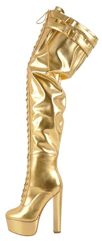 blingqueen Damen Overknee Plateau Stiefel Blockabsatz Schnürstiefel mit Reißverschluss
