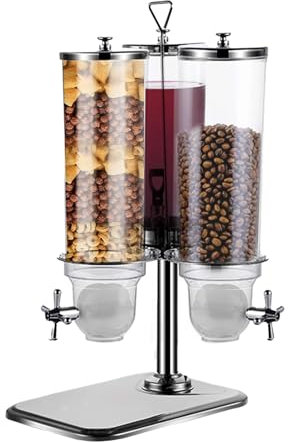 NLLATEI Multifunktionaler Müslispender, Rotierender Getränkespender, 10,5 L Großer Edelstahl-Dreikopf-Trockenfutterspender Saftspender Für Eistee, Bier, Getreide Und Snacks