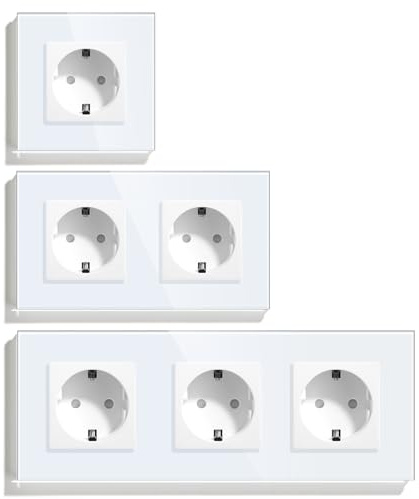 BSEED Schuko Steckdose,1 Fach+2 Fach+3 Fach Unterputz Steckdose mit Kristall Glas Platte,16Amp Verlängerungssteckdosen Wandsteckdose Weiß