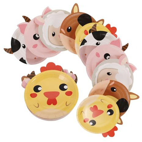 DINHEAROM Assiettes Jetables en Carton Épaisses Résistantes la Déformation Lot de 50 Formes D'animaux Ferme pour Fête D'anniversaire Thème Ferme