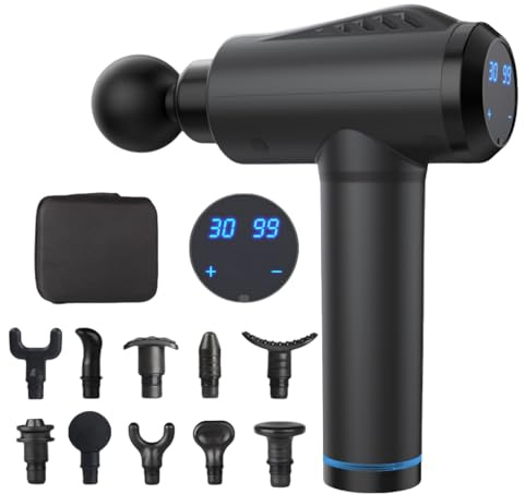 Massagepistole mit 30 Geschwindigkeiten/Massage Gun für tiefe Muskelmassage mit bis zu 3600 Impulsen/min / 10 Aufsätze für Nacken, Rücken & Körper/Mit LCD-Touchscreen