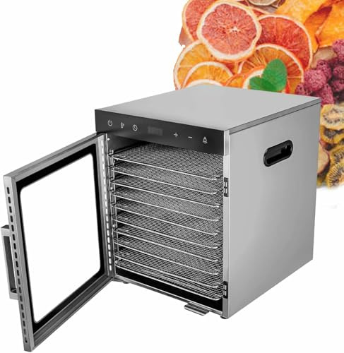 Séchoir Alimentaire électrique 800 W avec 10/12 Plateaux, congélateur, régulateur de température et minuterie numérique, Livre de Recettes et bac d'égouttage, 10 Couches - 220 V