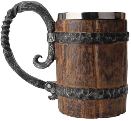 Wooden Barrel Beer Mug, Dwarven Mug, Beer Mugs, Tankard, 650 ml Large Capacity Mug for Bar Restaurant Retro Brown (Coffee, One Size)