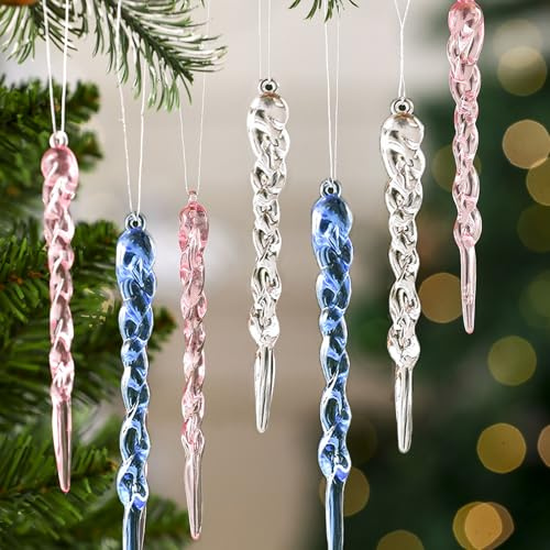 Molyorch 36 piezas acrílico carámbano decorativo, colgante carámbano, decoración navideña, utilizado para decoración navideña, decoración de Año Nuevo, decoración de invierno (3 colores)