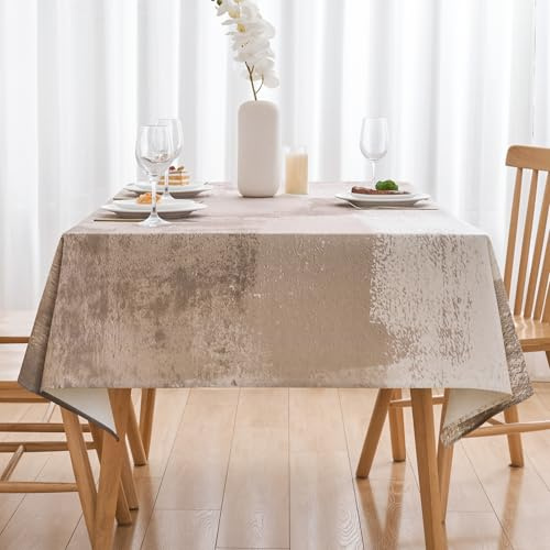 Arwllzz Tischdecke Modern Abwaschbare Beige 140x240 cm Rechteckig Tischdecken Leinen Landhausstil Tischtuch Gemälde Tisch Deko Mitteldecke Tischdekoration für Wohnzimmer, Esszimmer, Garten