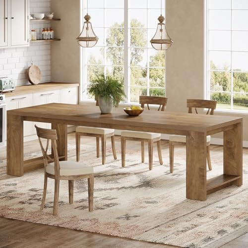 Tribesigns 86.61-Inch Dining Table for 6 People, Modern Narrow Long Kitchen Table with Pedestal Base, Farmhouse Extra Long Rectangular Dining Room Furniture, 27.56 x 86.61 x 29.53 Inches, Oak