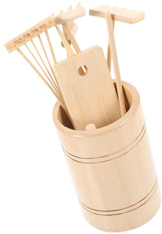 Toyvian Mini Râteaux De Jardin Zen, Outils Miniatures en Bois Naturel, Lot 7 Pièces Étui en Bambou, Décoration Bureau Zen, Accessoires Contemplation Et Artisanat Jardin Miniature
