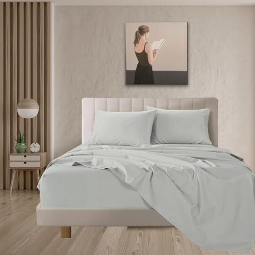 Juego de Sábanas de 4 Piezas de Cama 150 x 200,Poliéster Cepillado y Prelavado,Sábana Bajera Ajustable,Sábana encimera,Dos Funda para Almohada de 50x75cm,Suave y Retención de Calor Gris Claro