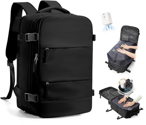 SZLX Sac à Dos Sous Vide Voyage 40x30x20 avec pompe Bagage Cabine 40x30x20 Ryanair Wizz air Easyjet Bagage à Main Sac pour Ordinateur Portable 34 Pouces Femme Homme avec Compartiment Chaussures