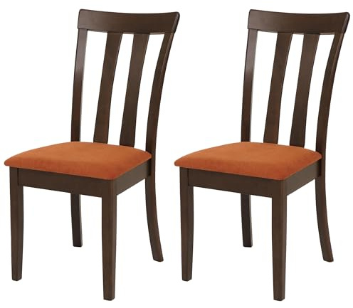 Mendler 2er-Set Esszimmerstuhl HWC-G46 - Dunkles Gestell, orange | Küchenstuhl, Stuhl, Stoff/Textil, Massiv-Holz