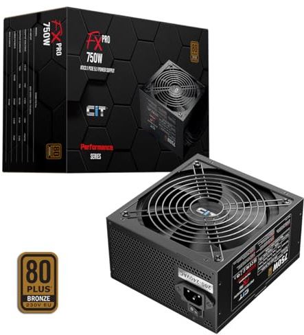 CiT FX Pro 750W PSU Bronze, ATX 3.1 Power Supply PCIe 5.1, PSU 750W Black | Black 750W power supply unit with all 750 watts on the 12V rail, a 12V-2x6 GPU cable, 80 Plus Bronze and a quiet 140mm fan
