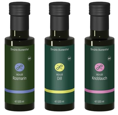 Landeria Bio Würzöl Geschenkset Klassiker, Bioland, 3 × 100 ml | Rosmarin, Dill & Knoblauch | Für Kartoffeln, Pasta, Salate & Marinaden | Vegan
