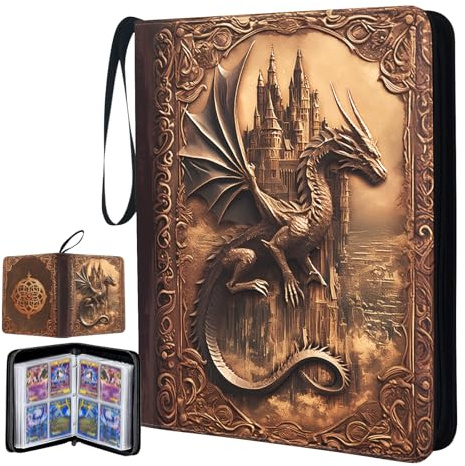 400 Pocket Retro Dragon Trading Card Storage Album, Collectible Trading Card Binder with 50 Durable 4-Pocket Pages and Zipper for Game Cards, Christmas Birthday Gift for Card Collector
