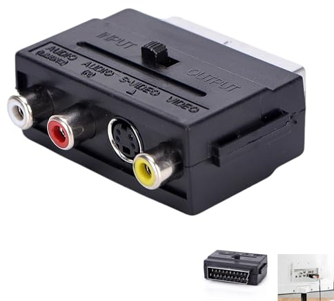 Adaptador de Euroconector, Euroconector con S-Video, Adaptador SCART a 3 RCA Phono, Conector SCART Macho a Hembra con Entrada/Salida Conmutable, Conector AV para Audio y Video, Compatible con TV, DVD