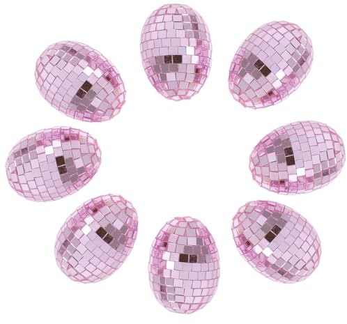 Ostereier Discokugel, 3/4/5cm Spiegelglas Hängedekorationen aus Glas und Schaum Glänzende Disco-Kugeln Reflektierende Osterei-Ornamente für Vielseitige Frühlings Feiertagsdeko (8, Rosa, S-3 * 4cm)