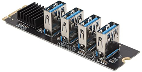 Bewinner M.2 NVME auf 4 Port PCI-E 1X USB 3.0 Riser-Karte, 4 GPU-Mining-Erweiterungsadapter, Multiplikatorkarte für Kryptowährung, ASM1184E-Chip, Kompatibel mit 7/8/10/11 und