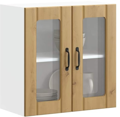 Ezbryzmatic Lucca Artisan Kitchen Wall Cupboard Including Glass Door, Oak Chipboard, 60 x 31 x 60 cm, Wall Cabinet Suitable for Storage, Display Cabinet Suitable for Tableware and Microwave