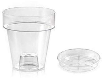 Vase transparent « Porto » avec support pour orchidées - diamètre 14 cm - ensemble avec soucoupe